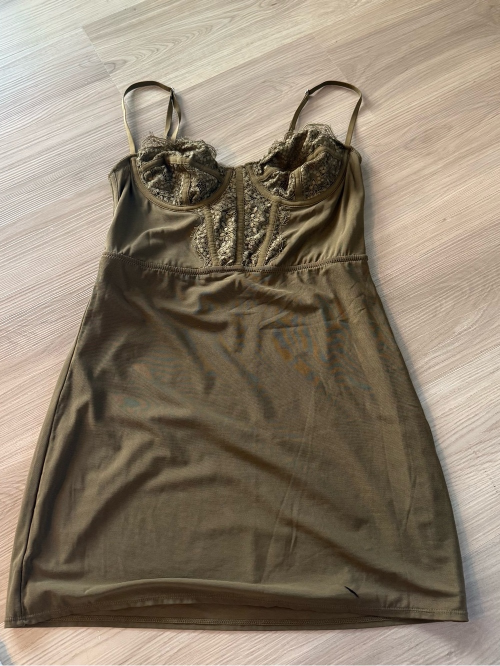 Urban Outfitters Olive Lace-Trim Slip with Underwire